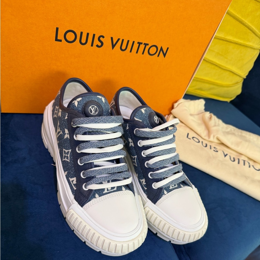 Louis Vuitton Denim and White Monogram Sneakers - Picture 6 of 12